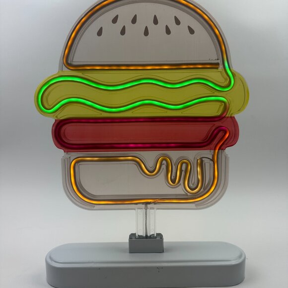 12" Hamburger Cheeseburger Acrylic Tabletop Neon Sign Lamp Battery Operated - Picture 12 of 12